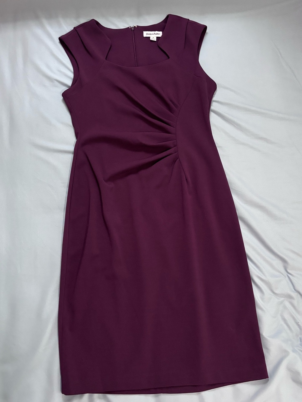 Sleeveless Ruched Sheath Dress in Deep Plum